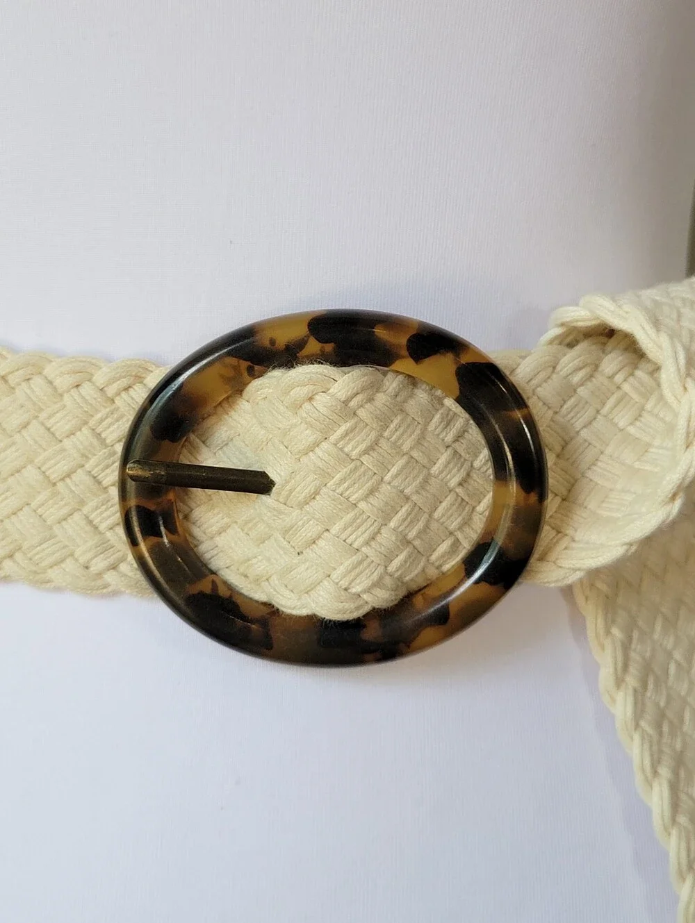 Boho Chic Woven Waist Belt with Tortoiseshell Buckle